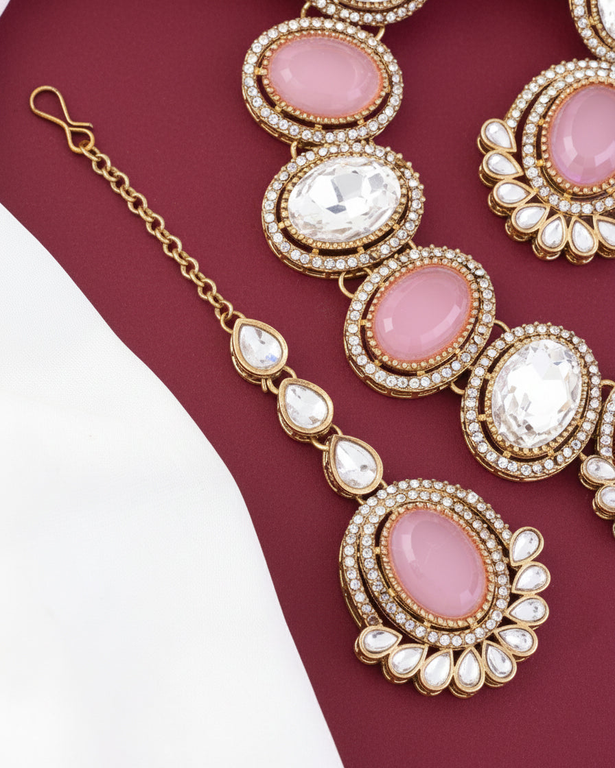 Blush Parnika Premium Polki Dupe Necklace with Earring and Mangteeka
