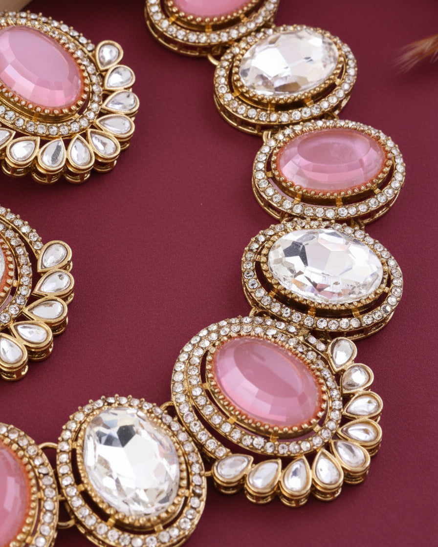 Blush Parnika Premium Polki Dupe Necklace with Earring and Mangteeka