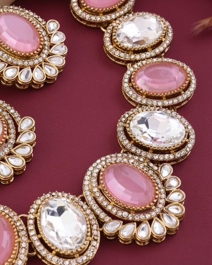Blush Parnika Premium Polki Dupe Necklace with Earring and Mangteeka