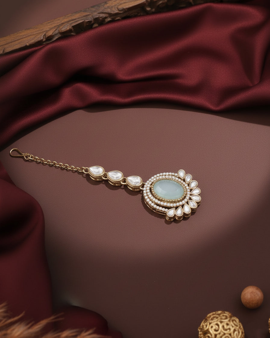 Turquoise Parnika Premium Polki Dupe Necklace with Earring and Mangteeka