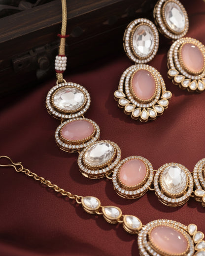 Blush Parnika Premium Polki Dupe Necklace with Earring and Mangteeka