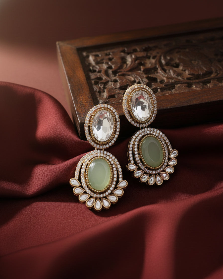 Mint Parnika Premium Polki Dupe Necklace with Earring and Mangteeka