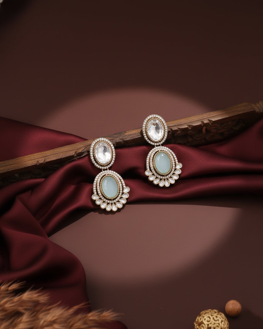 Turquoise Parnika Premium Polki Dupe Necklace with Earring and Mangteeka