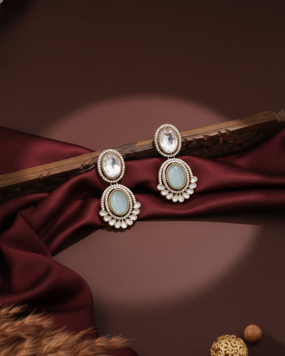 Turquoise Parnika Premium Polki Dupe Necklace with Earring and Mangteeka