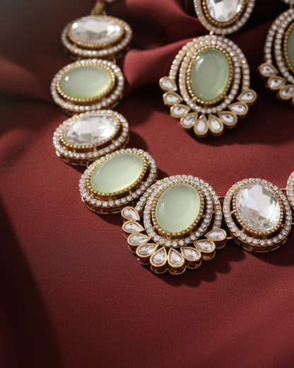 Mint Parnika Premium Polki Dupe Necklace with Earring and Mangteeka