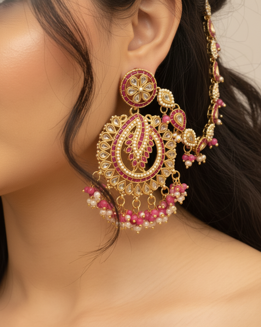 Pink Arajashree Bahubali Chandbali with Sahara