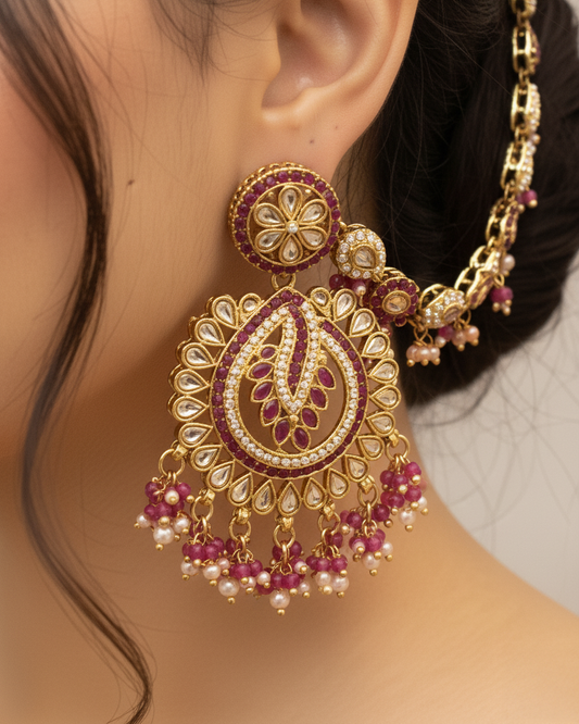 Purple Arajashree Bahubali Chandbali with Sahara