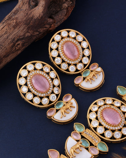 Blush Pastel Aishani Premium Sabya Inspired Necklace with Earring