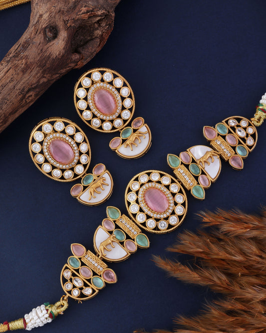 Pastel Aishani Premium Sabya Inspired Necklace with Earring