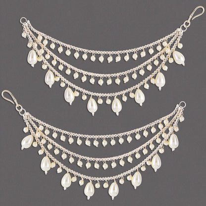 Gold Bahubali Pearl Kaan Chain Pair