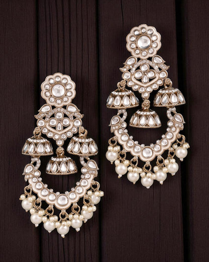 Pearl Taha Meenakari Zircon Jhumki Earring