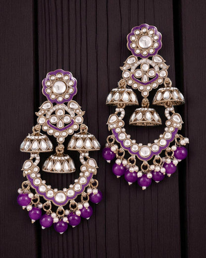 Purple Taha Meenakari Zircon Jhumki Earring