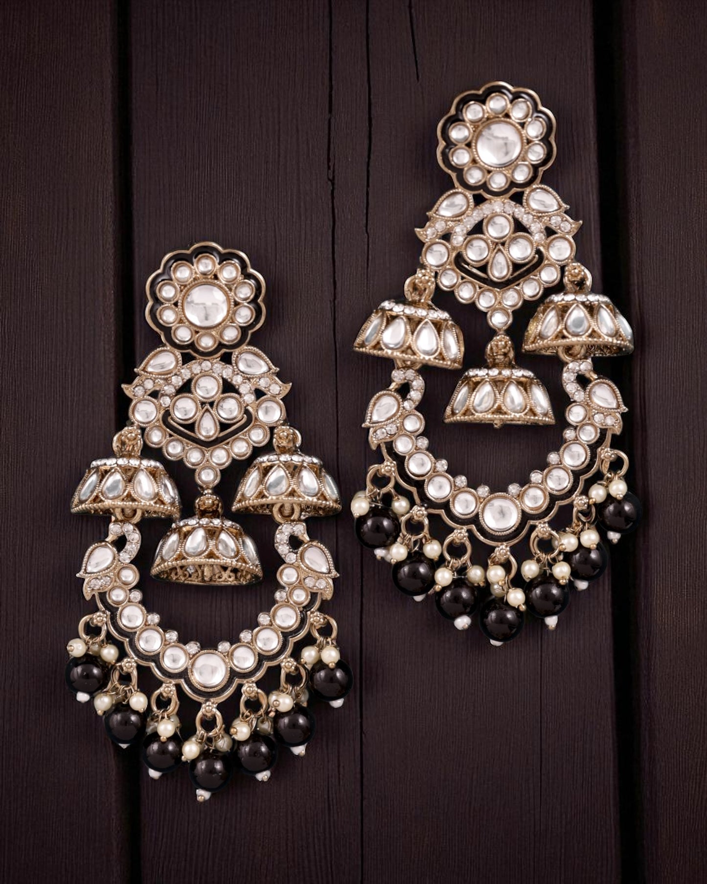 Black Taha Meenakari Zircon Jhumki Earring