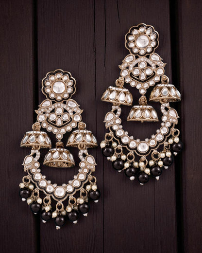 Black Taha Meenakari Zircon Jhumki Earring