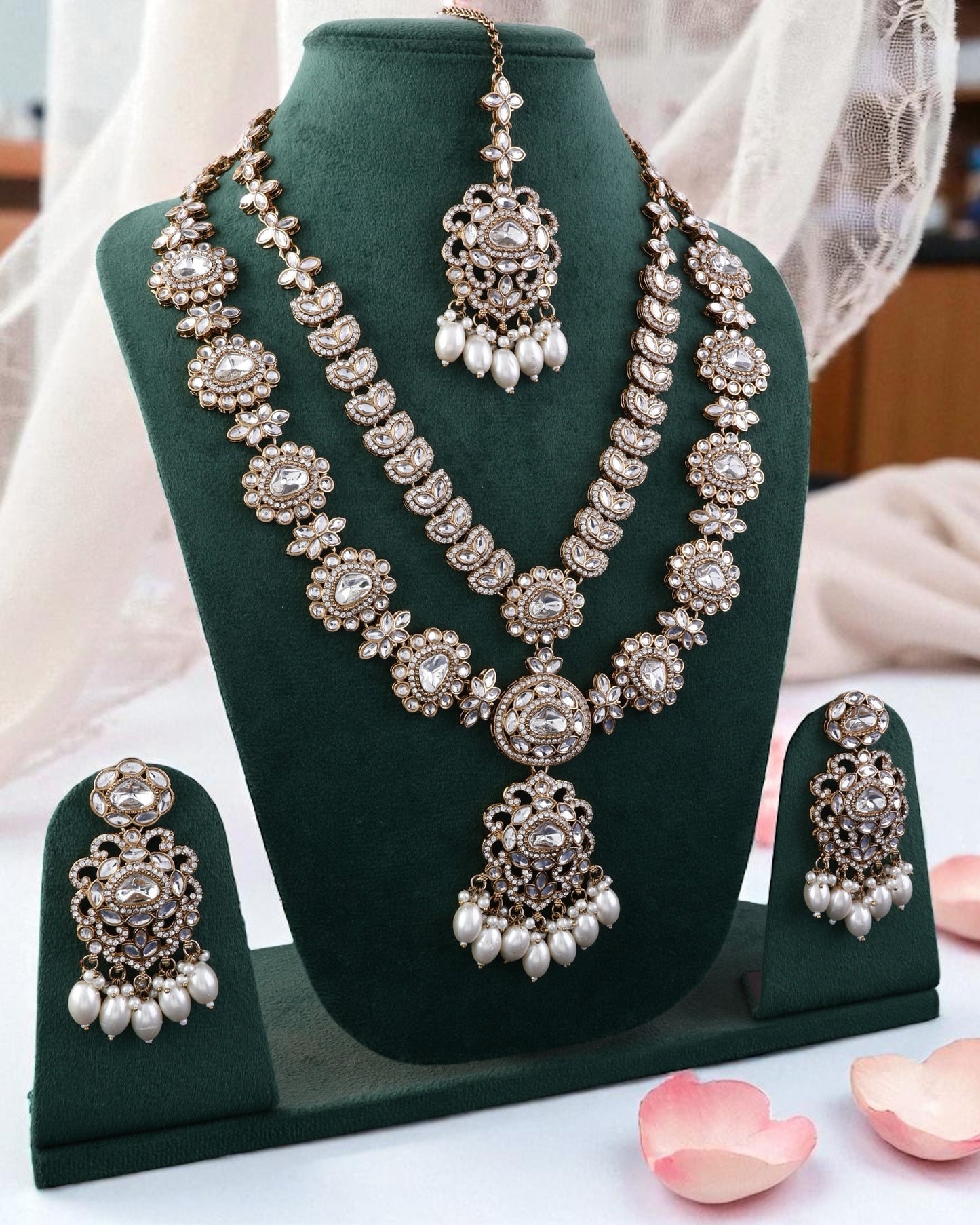 Pearl Avneet Premium Long Necklace with Earring and Mangteeka