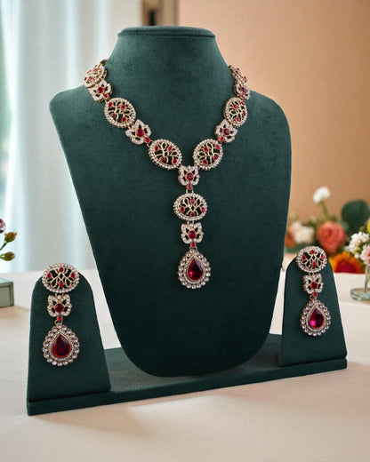 Red Zivah Long Necklace Set with Earring