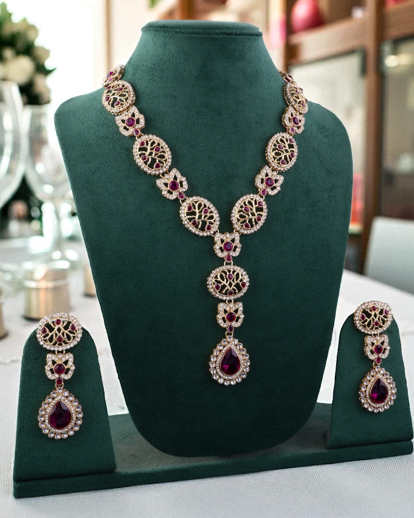 Purple Zivah Long Necklace Set with Earring