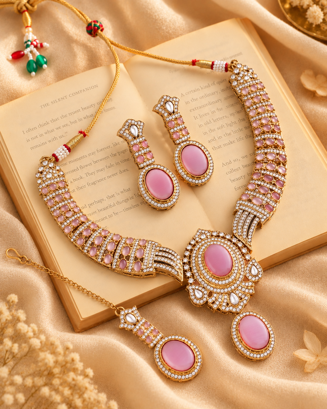 Blush Saumili Premium Sabya Inspired Necklace Set with Earring & Teeka