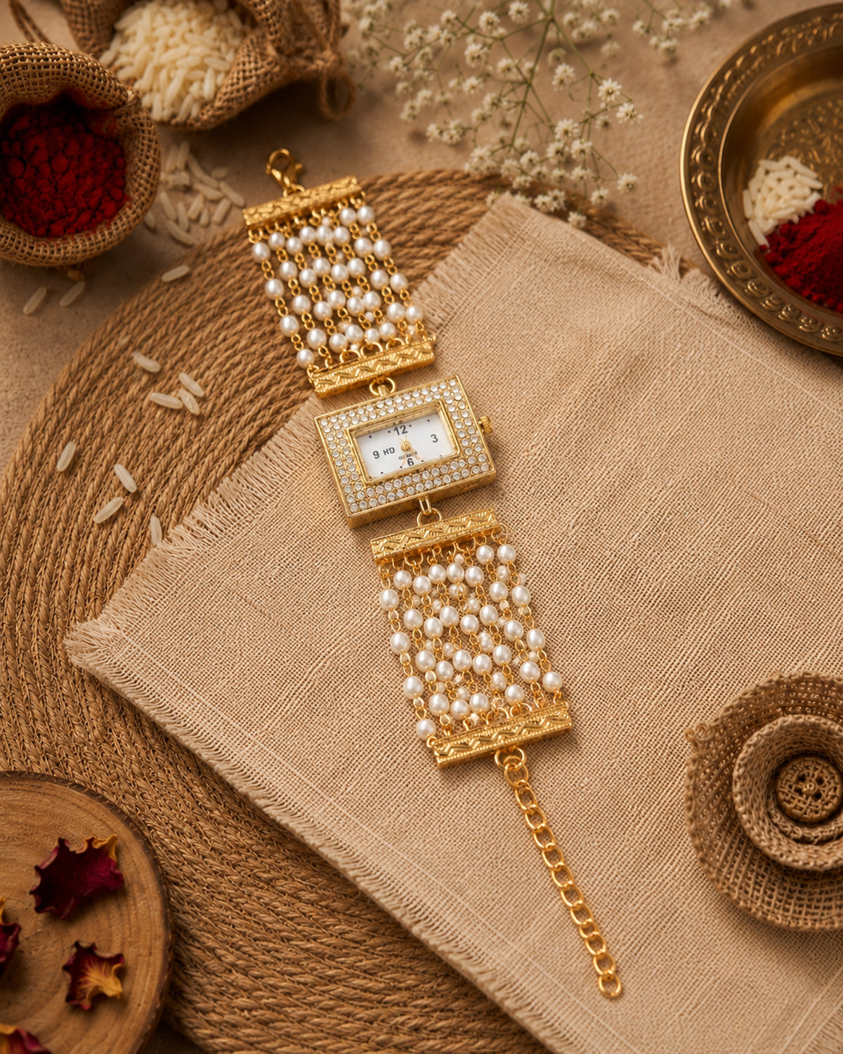 Parijat Pearl Cluster Bracelet Wrist Watch