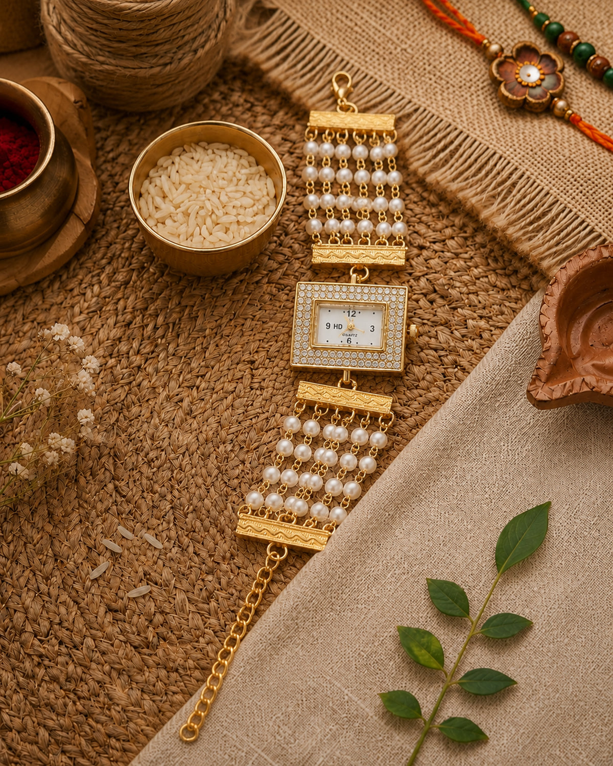 Parijat Pearl Cluster Bracelet Wrist Watch