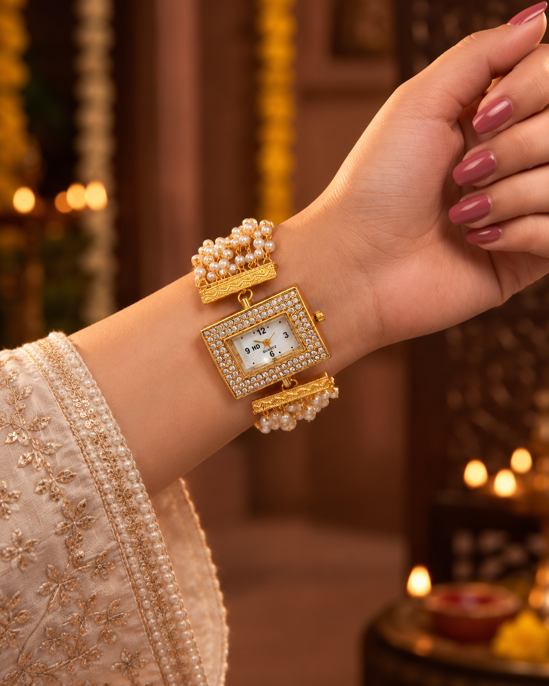 Parijat Pearl Cluster Bracelet Wrist Watch