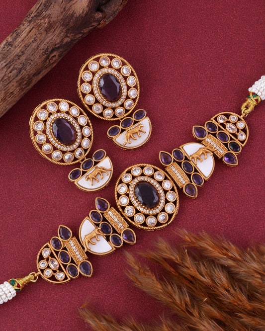 Purple Aishani Premium Sabya Inspired Necklace with Earring