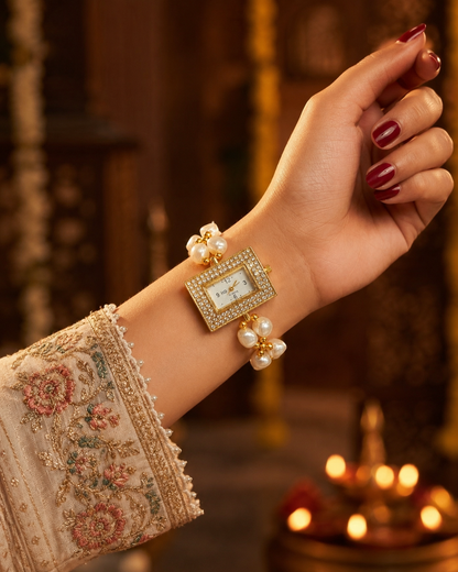Virasat Pearl Kashmiri Quartz Bracelet Wrist Watch