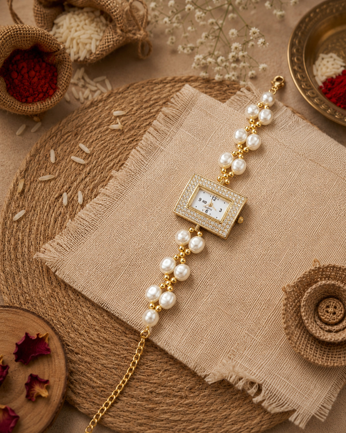 Virasat Pearl Kashmiri Quartz Bracelet Wrist Watch