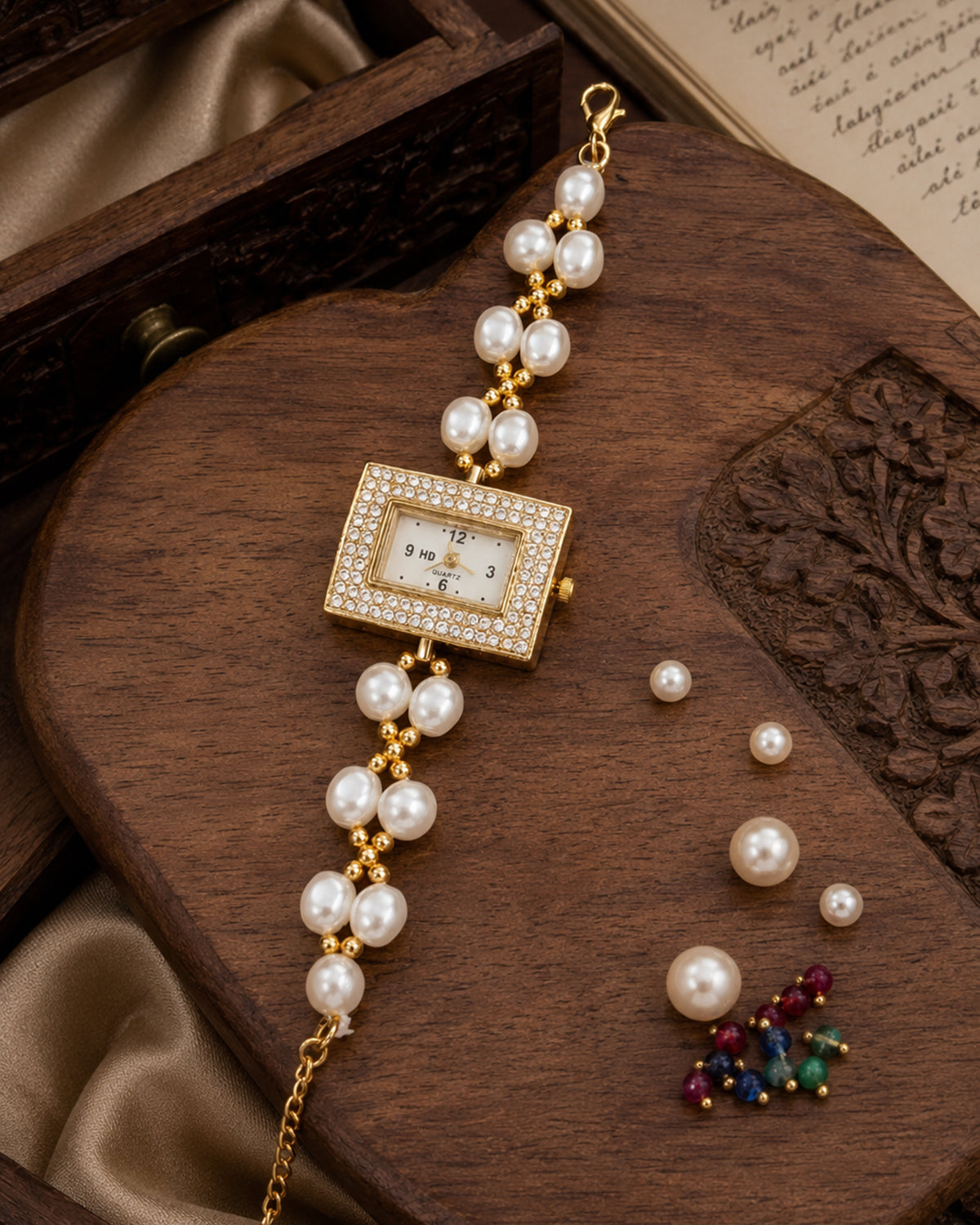 Virasat Pearl Kashmiri Quartz Bracelet Wrist Watch