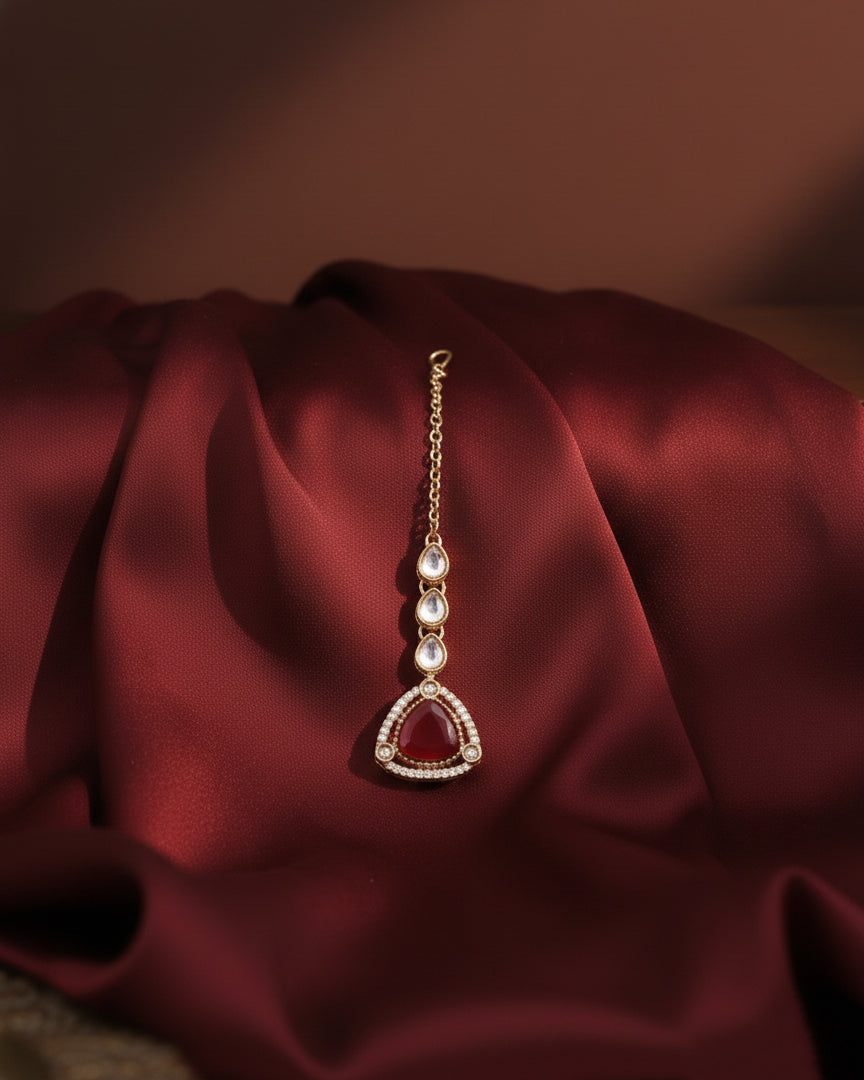 Ruby Adhvika Designer Monalisa and Zircone Necklace Set with Earring & Teeka