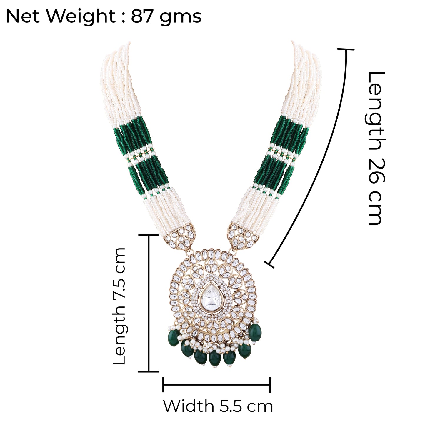 Green Harnoor Premium Long Necklace with Earring and Mangteeka