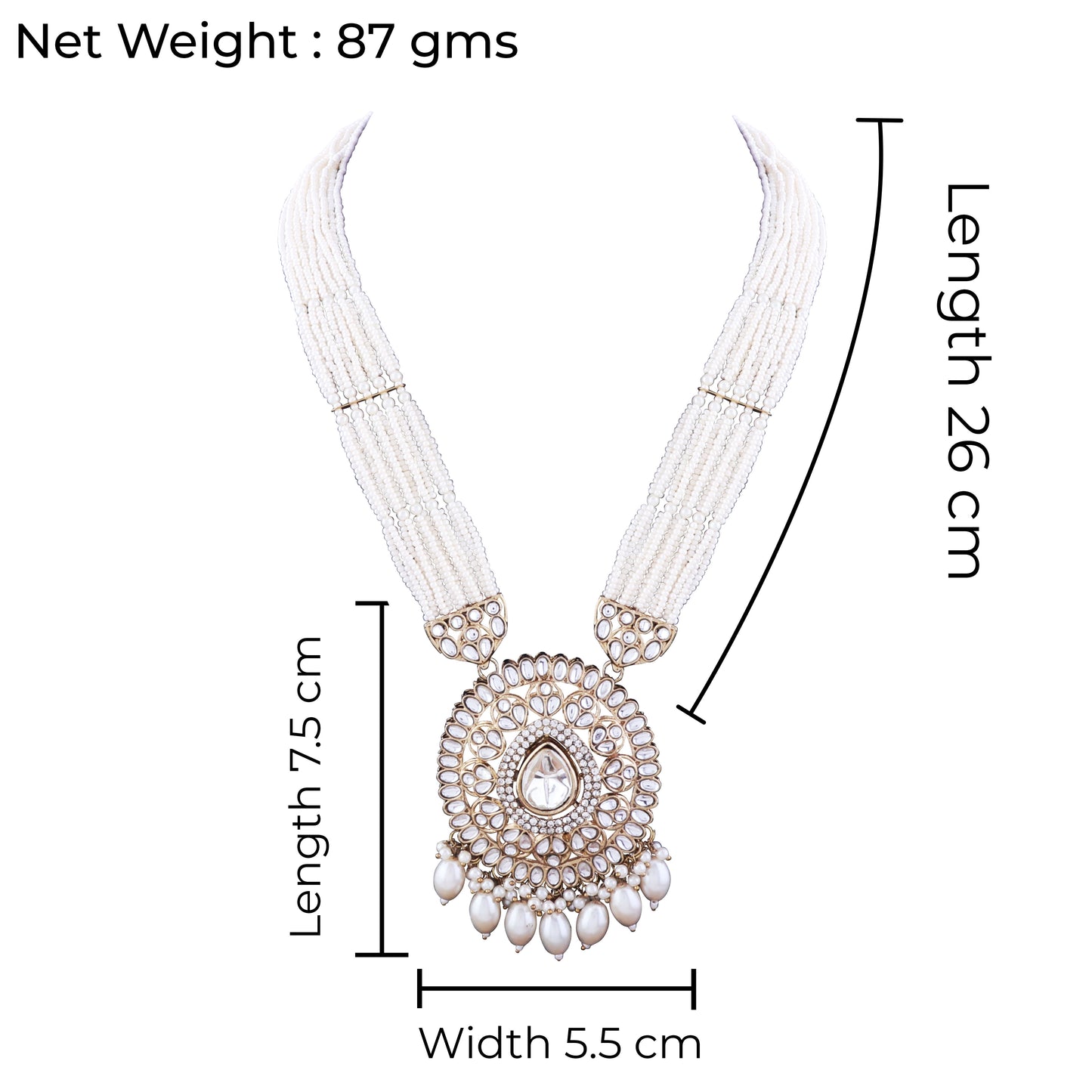 Pearl Harnoor Premium Long Necklace with Earring and Mangteeka