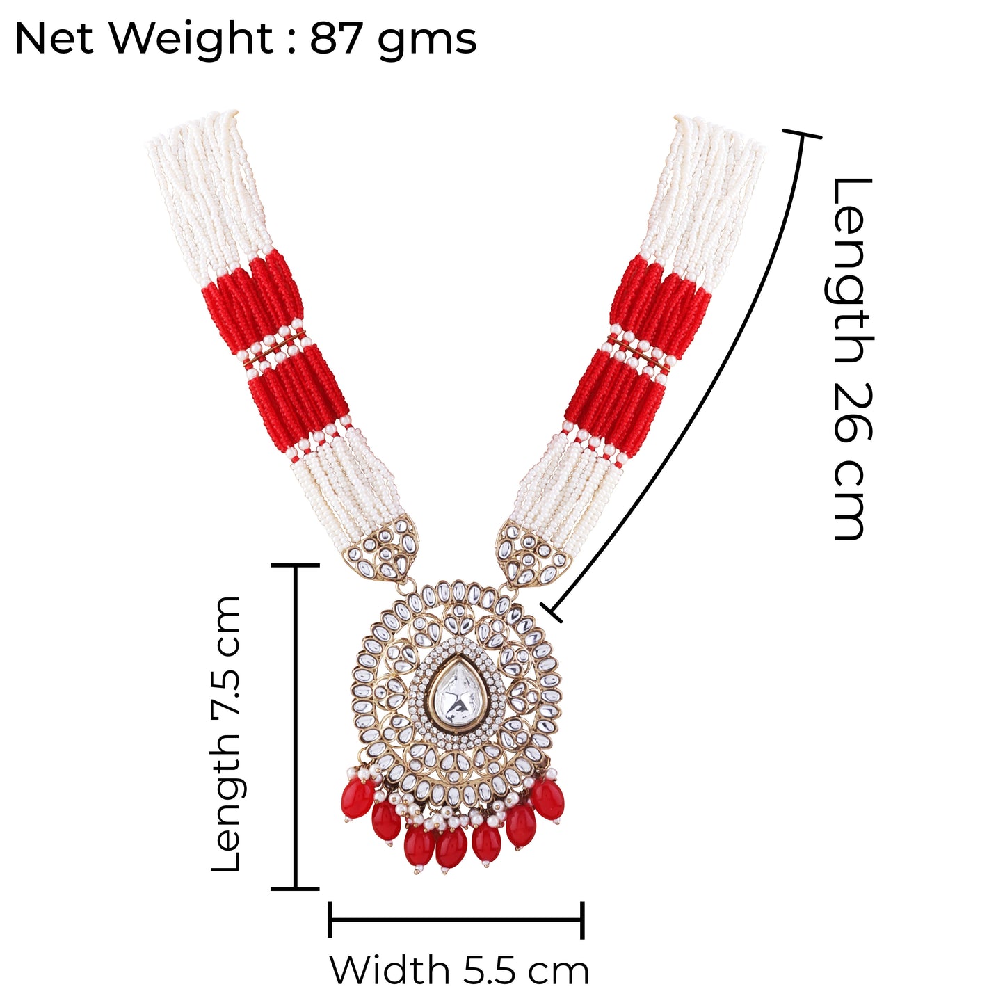 Red Harnoor Premium Long Necklace with Earring and Mangteeka