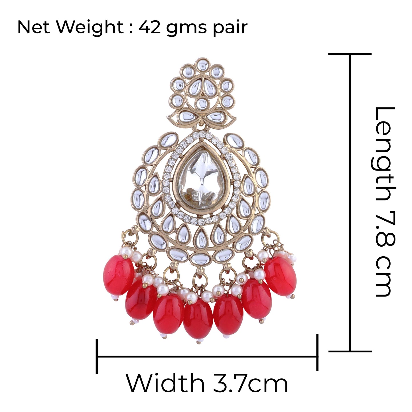 Red Harnoor Premium Long Necklace with Earring and Mangteeka