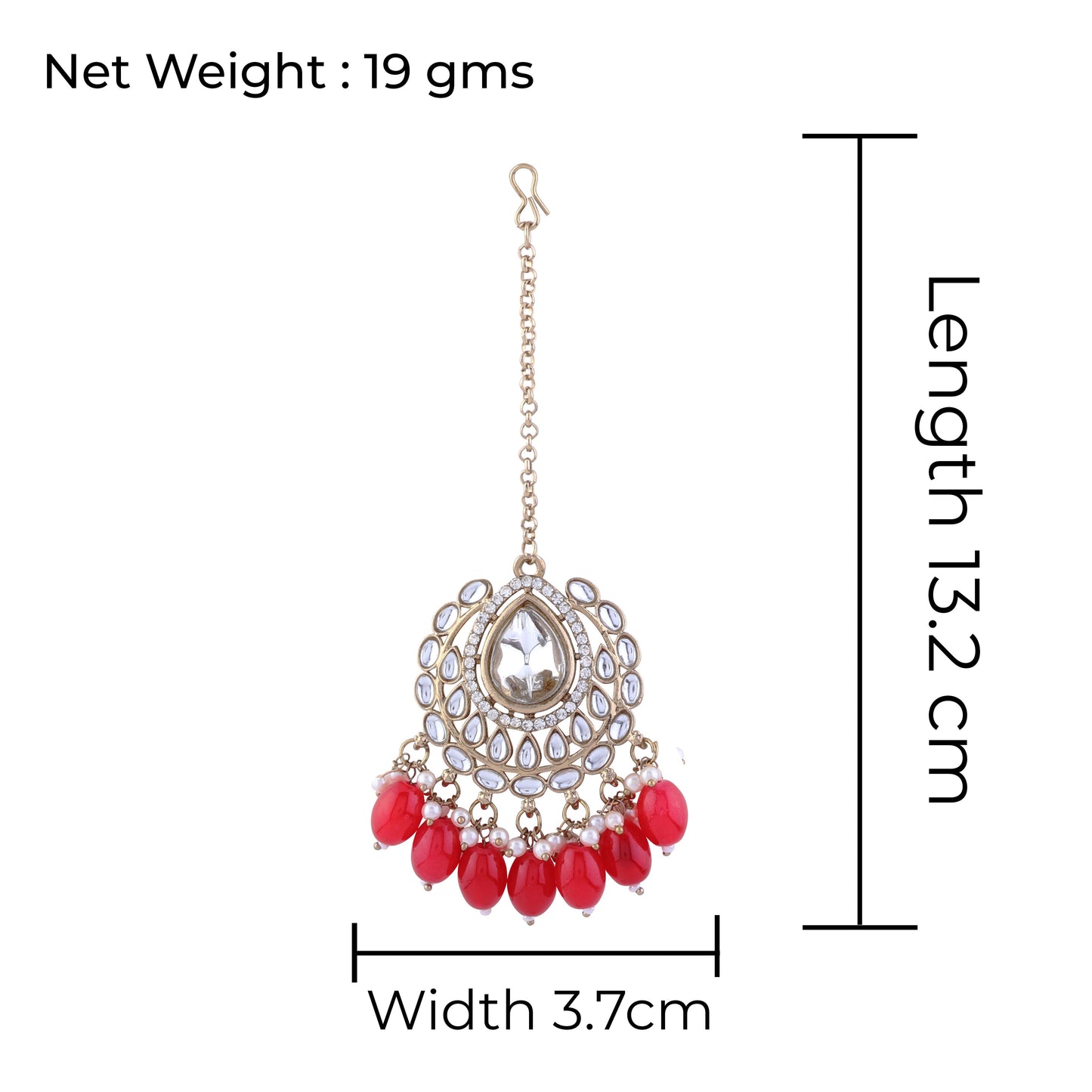 Red Harnoor Premium Long Necklace with Earring and Mangteeka