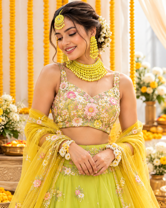 Yellow Zarvisha Handmade Jewellery For Haldi & Mehendi