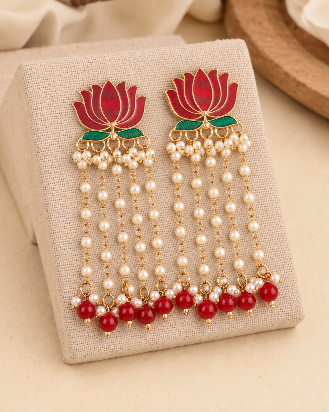 Red Vihara Lotus Meenakari Earring
