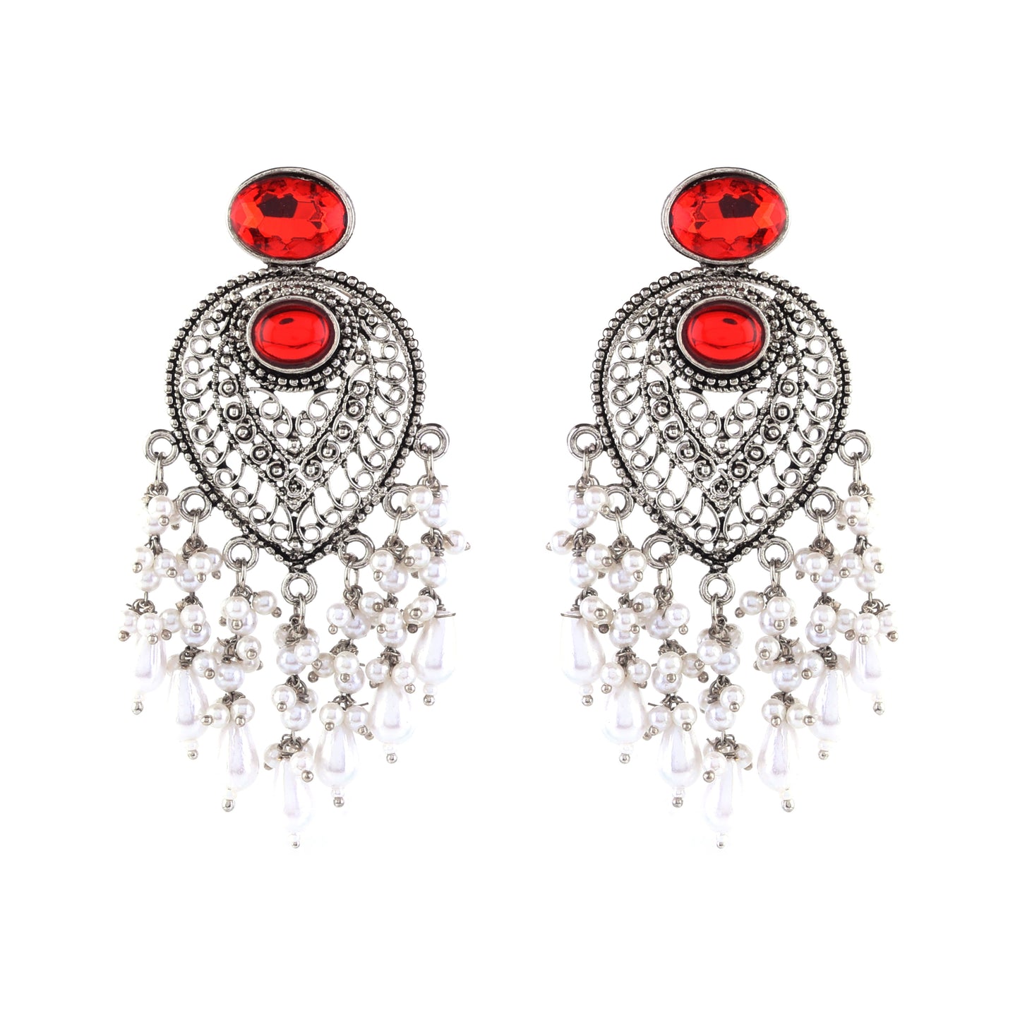 Red Girisha Boho Pearl Earring