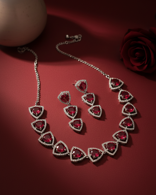 Red Ammelia AD Necklace Set With Earrings
