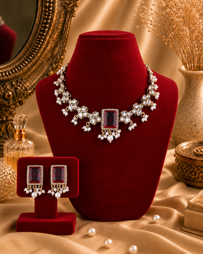 Ruby Arushika Kundan Necklace Set With Earring
