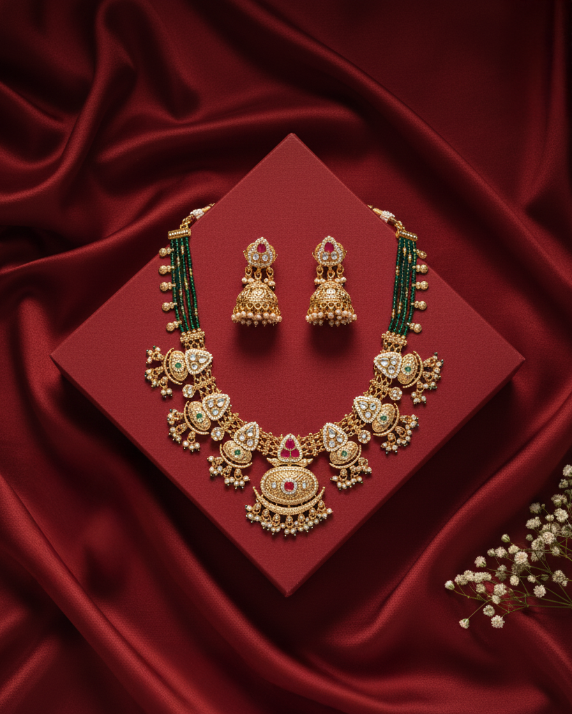 Riyanshi Rajwada Necklace Set with Jhumki Earring