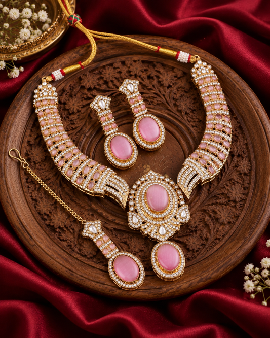 Blush Saumili Premium Sabya Inspired Necklace Set with Earring & Teeka