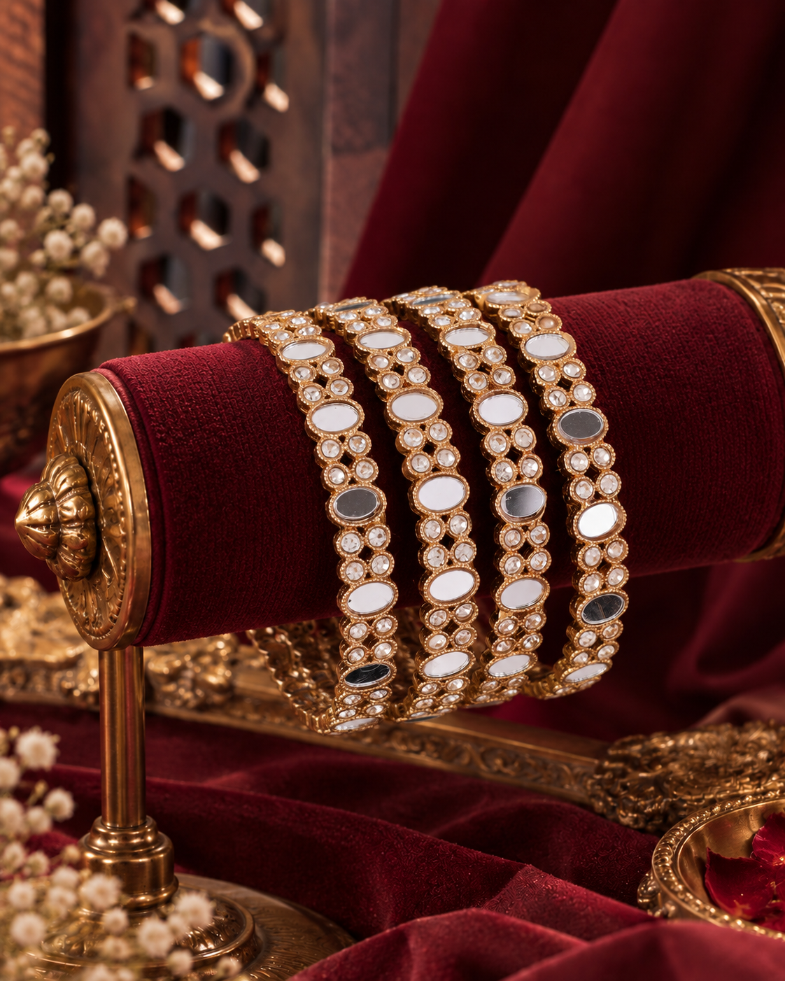 Araina Mirror Kundan Bangle - Pack of 4