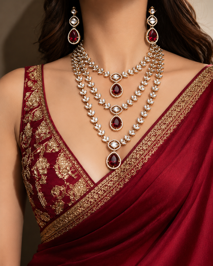 Maroon Nairika Layered Kundan Necklace with Earrings