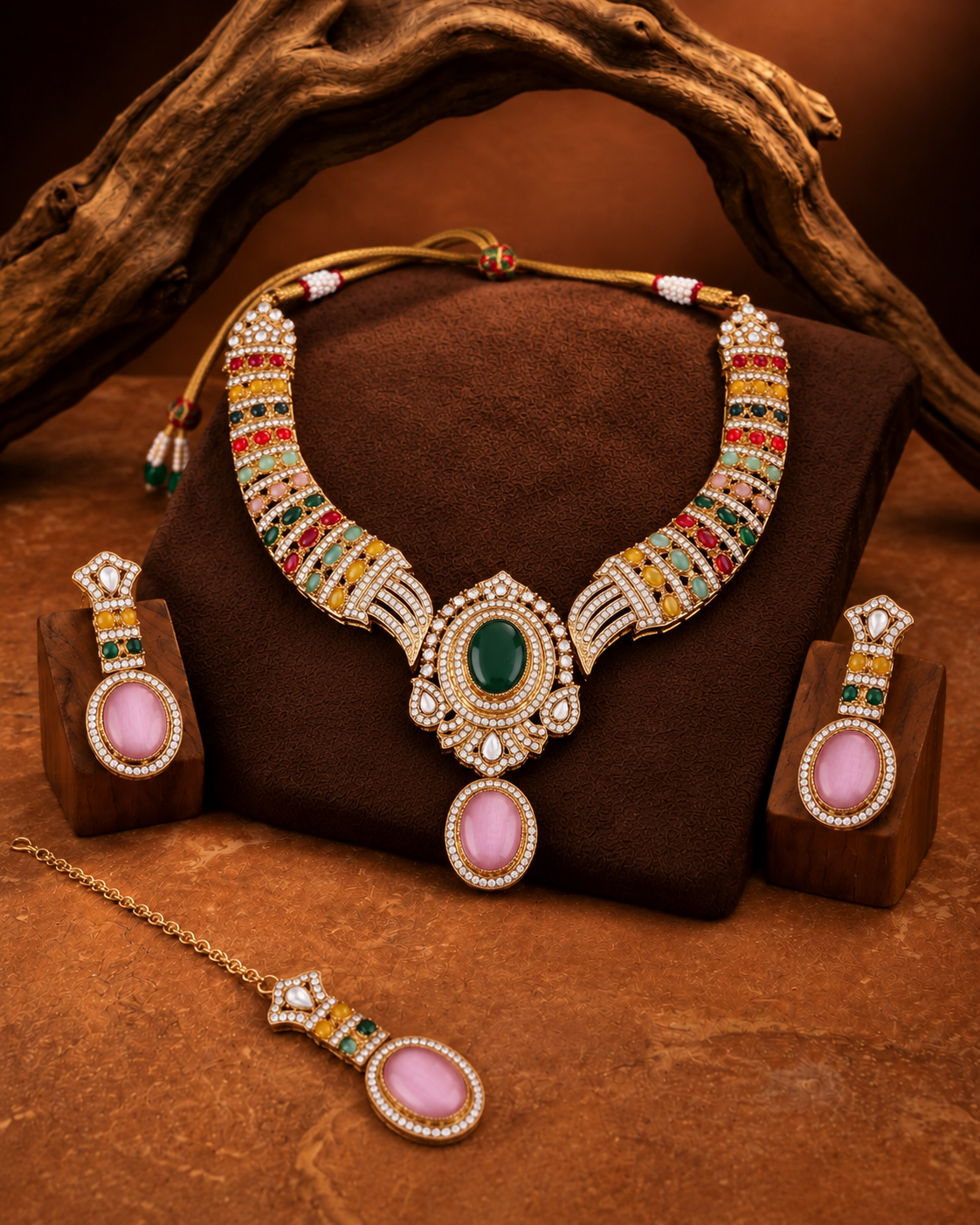 Multi Saumili Premium Sabya Inspired Necklace Set with Earring & Teeka