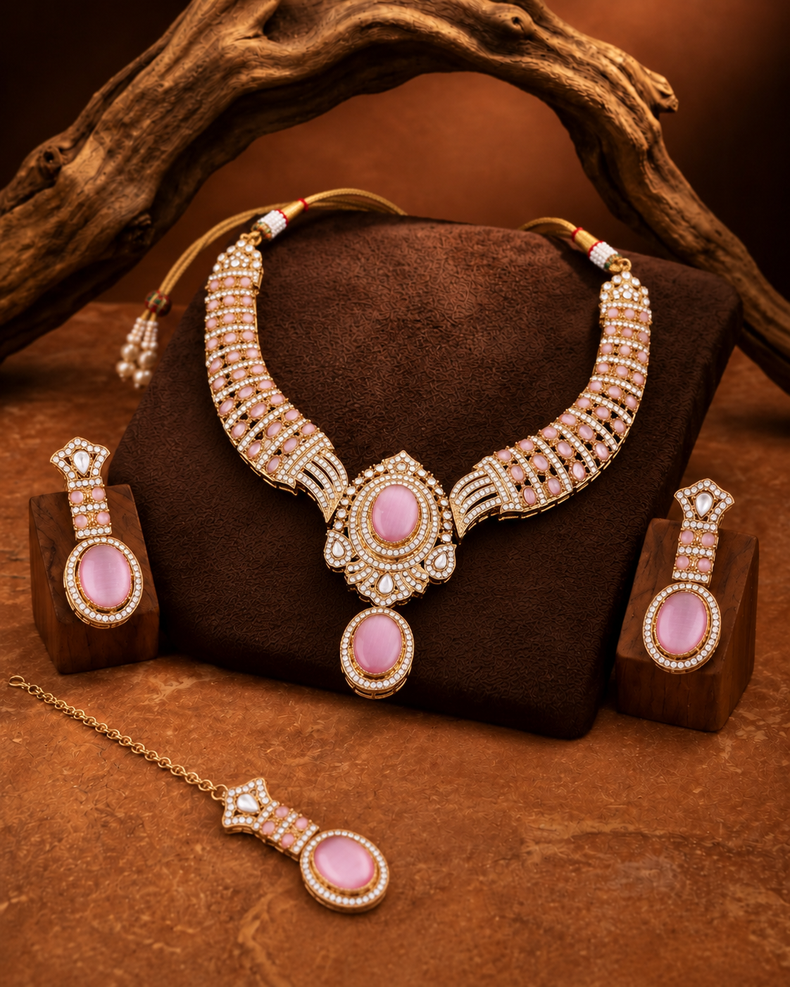 Blush Saumili Premium Sabya Inspired Necklace Set with Earring & Teeka