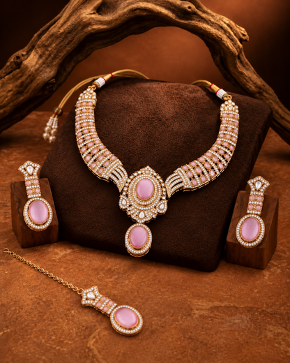 Blush Saumili Premium Sabya Inspired Necklace Set with Earring & Teeka
