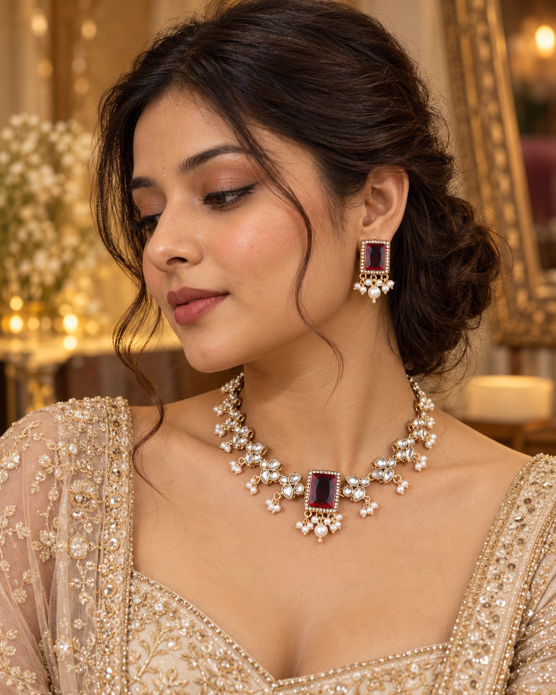 Ruby Arushika Kundan Necklace Set With Earring