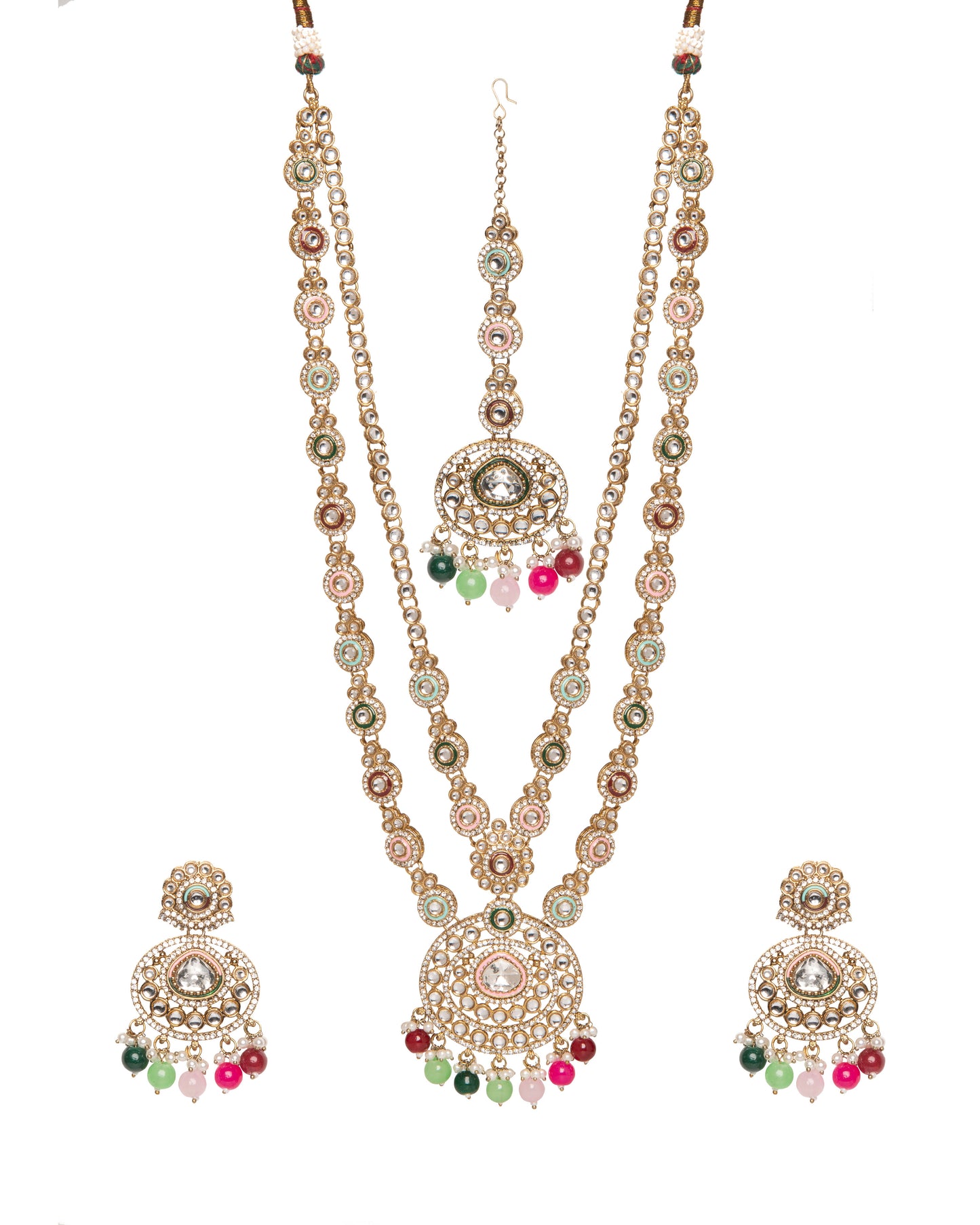 Multi Safiya Premium Long Meenakari detailed Necklace with Earring and Teeka