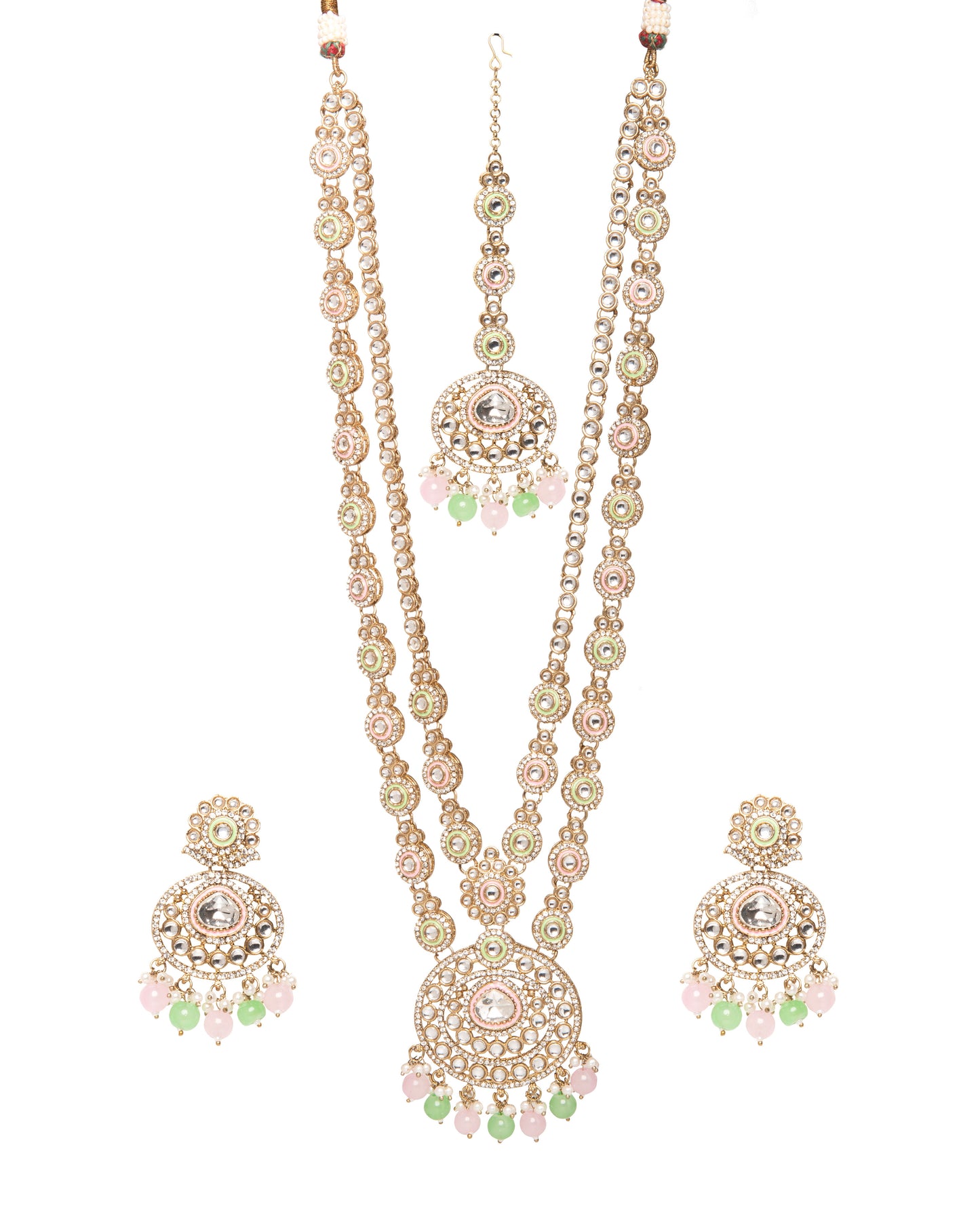 Pastel Safiya Premium Long Meenakari detailed Necklace with Earring and Teeka